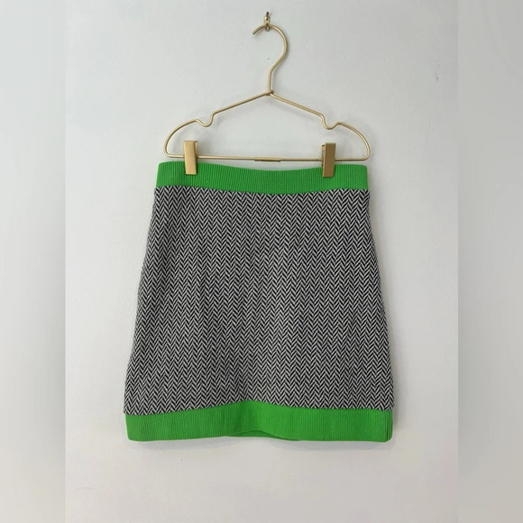ZARA Woman Mini Knit short short Skirt Jacquard Neon Lime Green Trim  small - Picture 2 of 5